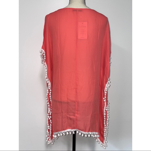 *SOLD* NWT Adreamly Chiffon Pom Pom Swimsuit Cover Up Sheer Coral Size S - Picture 5 of 5